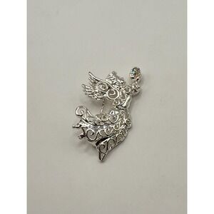 Vintage Silver Tone Fairy Angel Brooch – Filigree Winged Figure